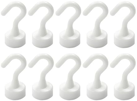 10 Crochets Magnétiques Blancs E16 Aimant Puissant pour Réfrigérateur | Crochet Aimanté Néodyme pour Organisation Bureau, Accroche Tableau Sans Percer, Support Magnétique pour Clés, E16