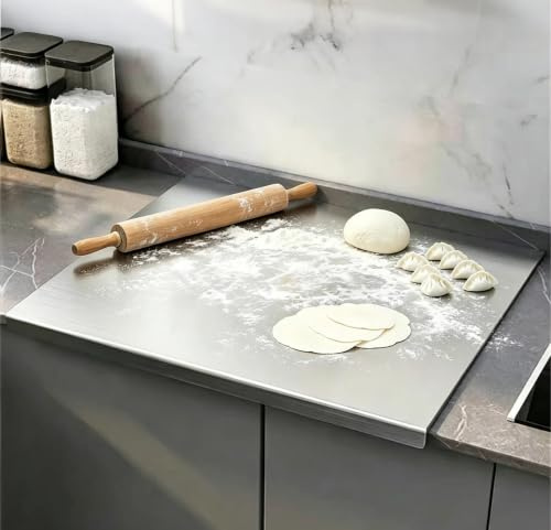 Large Stainless Steel Chopping Board with Raised Edges, 40×30 Cm Large Metal Kitchen Chopping Board, Non-Slip Worktop Protector and Pastry Boards for Dough, Meat and Vegetables