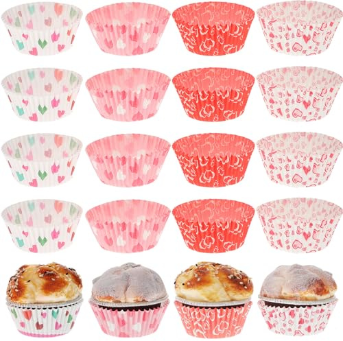 KHBUAB Pirottini per Cupcake di Carta Stampe a Cuore 400 Pezzi per San e Feste, per Decorazioni Dolci e Basi da Forno