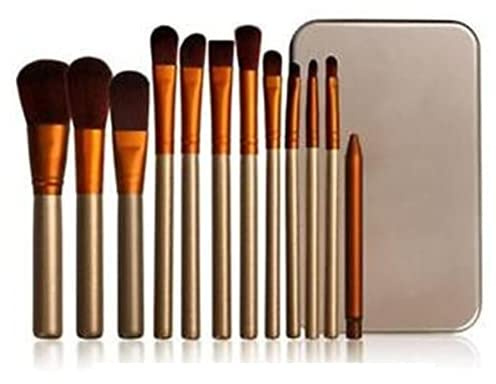 Glamza 12-Piece Make-up Brushes Set with Metal Case, Gold and White1 Units