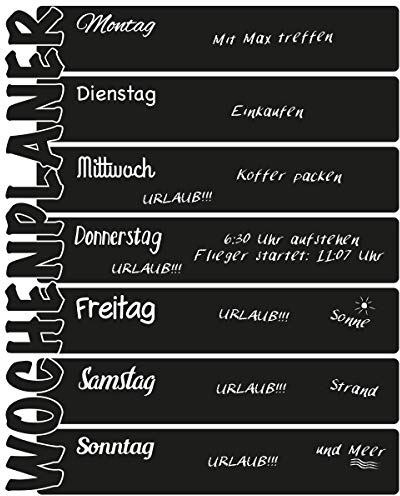 Wandkings Wandtattoo Wochenplaner aus Tafelfolie 56 x 70 cm inkl. weißem Kreidemarker, schwarz, selbstklebend