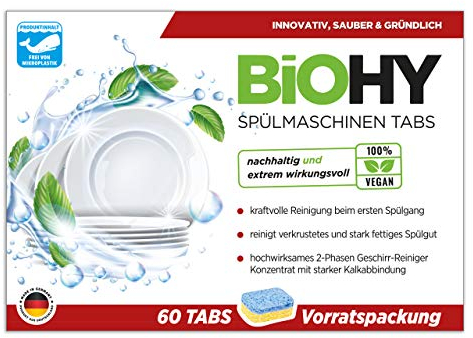 BiOHY Spülmaschinen Tabs (60 Tabs) | hochwirksamer 2-Phasen-Geschirr-Reiniger | Geschirrspültabs für kraftvolle Reinigung | streifenfreier Glanz | Vorratspackung