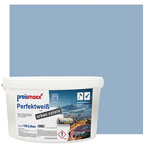 Preismaxx Perfektweiß urban colors, bunte Wandfarbe, blau, taubenblau, pigeon blue 10L, Innenfarbe, hohe Deckkraft Klasse 2, matt