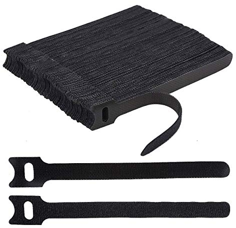 100 x Black Adjustable Reusable Cable Straps, Hook and Loop , Long Cable Ties