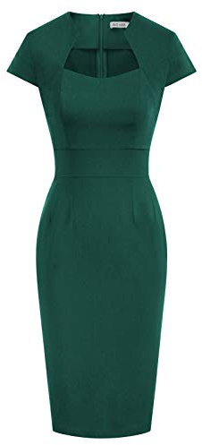 GRACE KARIN Abito da Donna con Maniche ad Aletta Vintage Wiggle Matita_&_Peplum, Verde Scuro, XXL