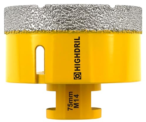 HIGHDRIL Broca de diamante - 75mm con rosca M14 Taladrado en seco para azulejos de porcelana Cerámica Granito Mármol Piedra Mampostería Ladrillo para amoladoras angulares