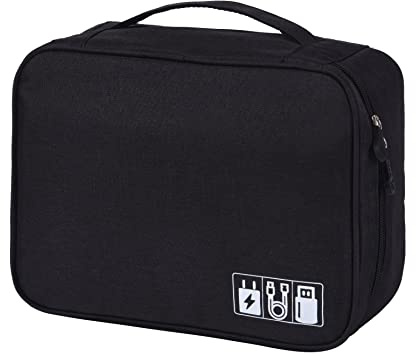 ACOPTON Electronic Organizer, Portable Travel Organizer Bag, Waterproof Electronics Accessories Storage Cases for iPad, Cables, Chargers, Hard Drive, Power Bank, Game Cards (Black)