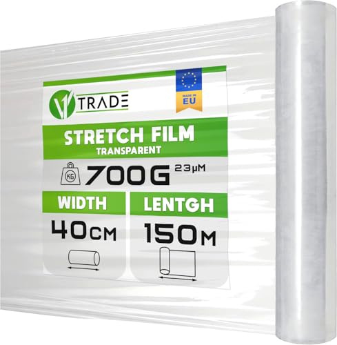V1 Trade Film Etirable Demenagement - Film Palette Transparent 40cm x 150m - Plastique Protection pour Colis et Meubles