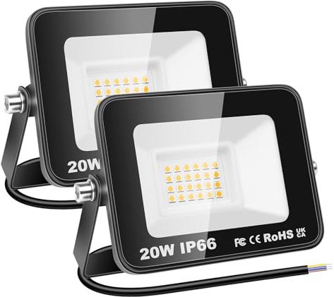 RIGIDON 2 st Outdoor Flood LED-arbetsljus, 20W 2000 Lumens strålkastare, dagsljus varmvit säkerhetslampor för trädgårdsgård gräsmatta Basket fotbollsplan uteplats Landskap, IP66 Vattentät 3000K