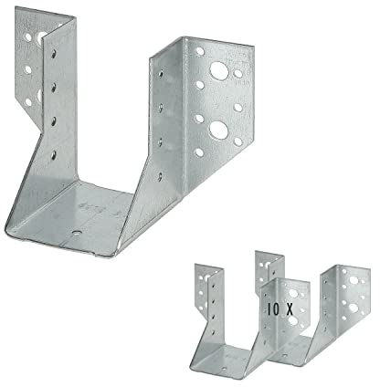 10 x siwitec Balkenschuh Typ A 100 x 140 mm, Sendzimir Verzinkt, CE-Kennzeichnung, Materialstärke 2mm, Witterungsbeständiger Holzverbinder, Pfostenschuhe, Balkenverbinder