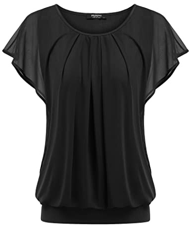 Zeagoo Chiffon Camicetta Donna Girocollo Maniche Corte Maglia a Doppio Strato Blusa Top Magliette Estive Elegant T Shirt