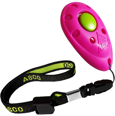 ASCO Clicker Premium para perros y gatos para entrenamiento profesional de clickers con correa elástica, color rosa, ASCO-08PA