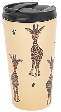 ECO CHIC Reusable Thermal Coffee Cup Stainless Steel Leakproof Insulated 330ml Travel Mug (Giraffes Beige)