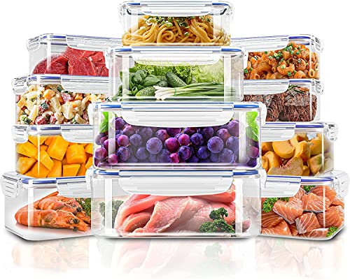 KICHLY 24er Vorratsdosen Mit Deckel (12 Behälter, 12 Deckel) Frischhaltedosen, Meal Prep Boxen Auslaufsicher Gefrierbehälter, BPA-Frei Küchen Aufbewahrungsbox Organizer (Blau)