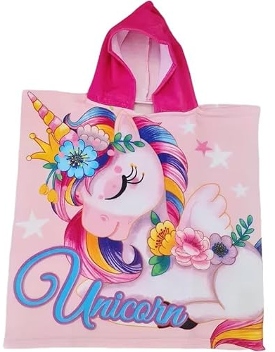 ILS I LOVE SHOPPING Poncho con cappuccio Asciugamano da spiaggia Mare e piscina Accappatoio in microfibra 55X90 cm asciugatura rapida, ultra morbido (Unicorno)