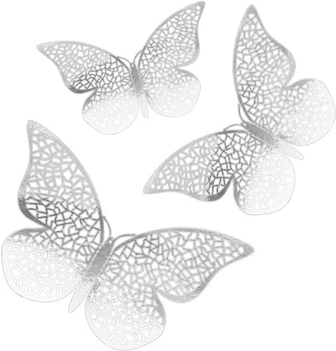 150 x 3 dimensioni decorazione da parete 3D farfalla adesivi rimovibili per baby party matrimonio decorazione (argento)