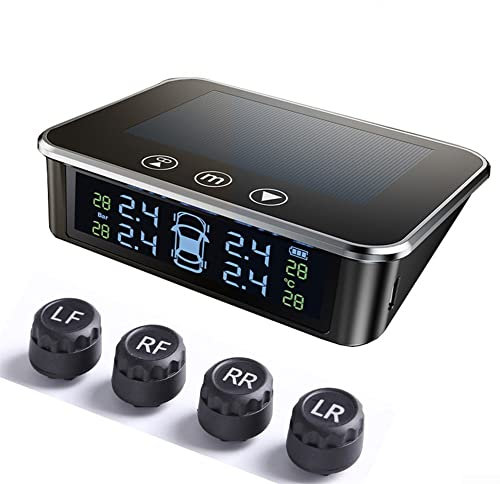 CNANRNANC Reifendruckkontrollsystem Drahtloses Auto Reifen Druck Monitoring System Solar TPMS Gerät mit 4 Sensoren