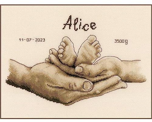 VERVACO Kit Punto Croce Contato MANI E PIEDI Annuncio Nascita Punto Croce ca. 27 x 18 cm Regalo Personalizzato Set Fai Da Te Attività Creative Adulti Benvenuto Bambino Cross Stitch