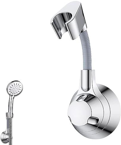 TERJBG Duschkopfhalterung Ohne Bohren, 360° Verstellbarer Duschhalterung, Duschkopf Halterungen zur Wandmontage mit Starkem Kleber, Abnehmbare Duschkopfhalterung, YLZ01, Silvery