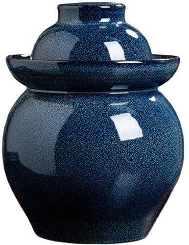 Fermentation Crock Fermenting Jars Water Seal Household Multi-capacity Ceramic Pickle Jar With Double Cover, Mushroom Cauliflower Seal Kimchi Jar, Ornament (Color : Blue, Size : 5kg/176.4oz)