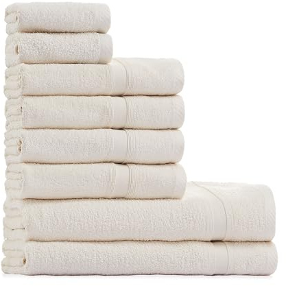 Tuiste Lot de 8 serviettes de luxe de haute qualité, 100 % coton, ultra douces, très absorbantes, à séchage rapide, pour salle de bain, 2 serviettes de bain, 4 essuie-mains, 2 gants de toilette (lot