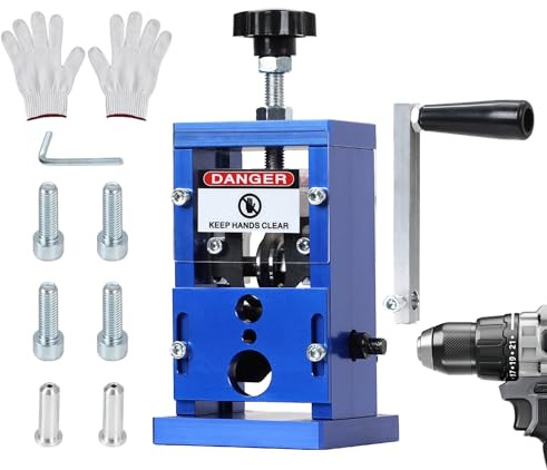 Máquina pelacables manual mejorada, pelador de alambre de cobre de 0.02 a 1 pulgada con manivela de mano o taladro, herramienta pelacables portátil de marco de aluminio para reciclaje de chatarra de