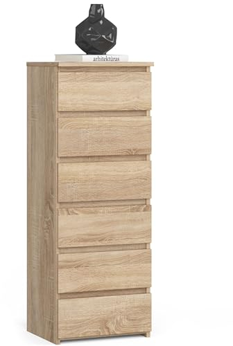 AKORD Kommode CL6 40 cm | 6 Schubladen | Schrank | für das Wohnzimmer | für das Schlafzimmer | B40 x H109 x T35 cm | Gewicht 25,5 kg | Sonoma Eiche/Sonoma Eiche
