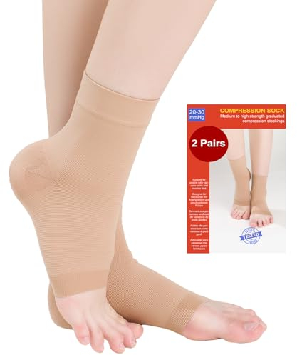 2 Paar Knöchel Medizinische Kompressionsstrümpfe Herren & Damen 20-30mmhg, Stützstrümpfe Kompressionssocken für Schwellung Plantarfasziitis Verstauchung Neuropathie Sport (2x Beige, L)