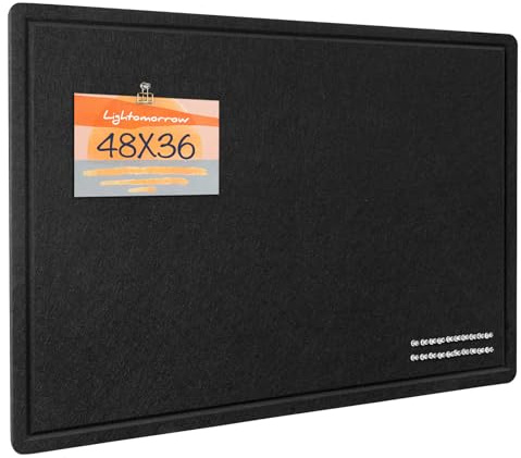 Lightomorrow Large Bulletin Board - 48 x 36 Inches, Decorative Felt Pin Board for Wall - 4' x 3' Foldable Photo Display Board with Self-Adhesive Tape, Includes 20 Push Pins - Black