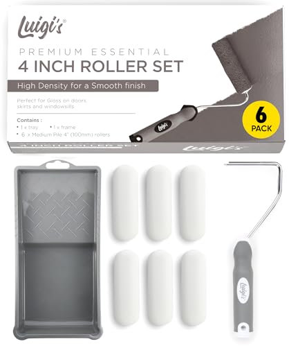 Luigi's Rulli per Pittura - Set di 6x Mini Rullo Pittura Piccolo - Rulli per Pittura di Ricambio - 10 cm - in Schiuma con Manico in Acciaio e Vaschetta