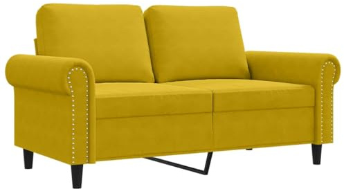 vidaXL Sofa 2 Sitzer, Couch mit Metallgestell Rückenkissen, Relaxsofa für Wohnzimmer, Polstersofa Samtsofa Zweisitzer Loungesofa, Gelb Samt