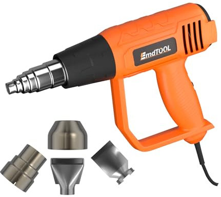 VickyHome Hot Air Gun Tools Shrink Gun 2000W, Portable Heat Gun with Stepless Variable Temperature Handheld DIY Crafting, Paint Stripper, Varnish Stripping, 4 Nozzles, Ultra-Long Cable, Orange