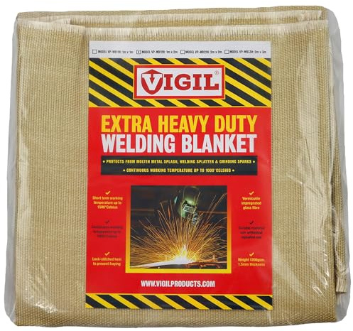 Vigil Heavy-Duty Welding Blanket for Industrial Use - 1m x 2m | Vermiculite-Impregnated Glass Fibre Blanket, Heat Resistant up to 1500°C, Protects Work Area from Sparks, Flame Retardant