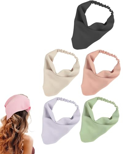 JJiaoLinin Bandanas Triangulares para Mujer, 5 piezas Pañuelos Bohemios para la Cabeza de Gasa, diademas elásticas, Elásticos para el Pelo de Niña, para el Cabello para Mujeres y Niñas