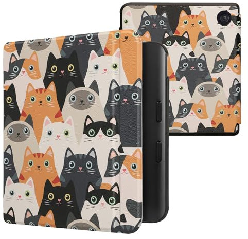 kwmobile Klapphülle kompatibel mit Kobo Kobo Libra Colour/Tolino Vision Color Hülle - eReader Case - Katzen Orange Schwarz Weiß