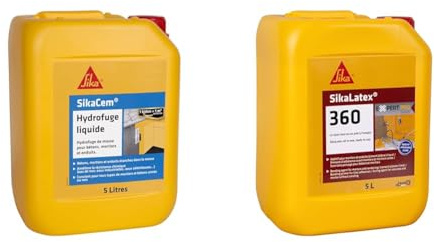 SikaCem - 546963 - Hydrofuge Liquide, Hydrofuge de masse liquide, Blanc, 5L & SikaLatex 360, Additif pour mortier et béton, primaire et produit de cure prêt à l'emploi, 5L, Blanc