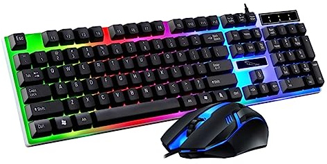 Wired Keyboard Mouse Set USB 104 Keys Abs Black Backlit Combo | Gaming Keyboard and Mouse, and Drain Holes Ergonomic Design, Floating Keycaps with LED Breathing Light