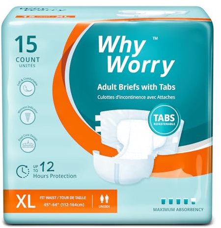 WhyWorry Windeln für Erwachsene, Inkontinenz Slip für Frauen und Männer, Erwachsenen Windel mit maximale Saugfähigkeit, Auslaufschutz über Nacht, Unisex, Größe XL, 15 Stück