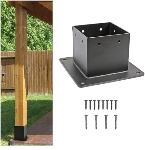 Stolpeankarbas, däckstolpsbas, 4x4 stolpbas (inre storlek 3,58x3,58) Kraftig stolpeankare Tjockt stål Mattsvart stolpar Fästen for däckstaket Brevlåda Pergola(1pc)