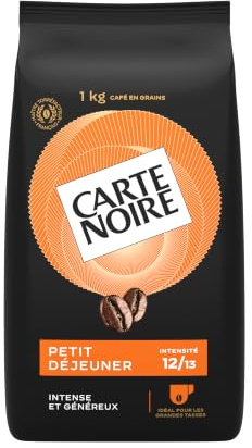 CARTE NOIRE - Café Grain Petit Déjeuner - Intensité 7 - Paquet de 1 kg | Arabica & Robusta - Intense & Généreux - Torréfaction Ambrée - Idéal Café Long & XXL