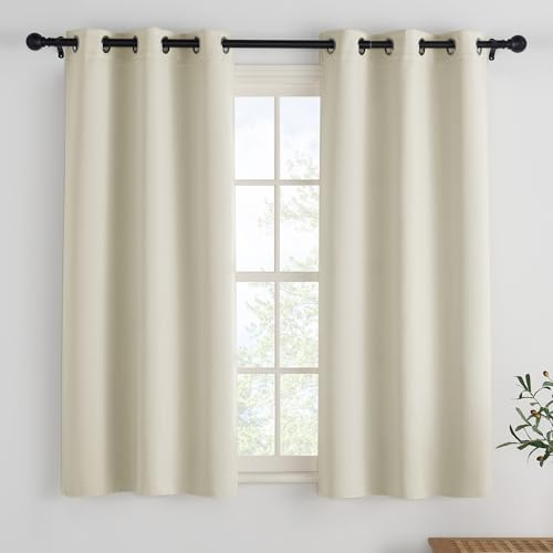 PONY DANCE Thermovorhang Hitzeschutz mit Ösen Scheibengardinen Modern | 2er Set, H114xB106cm, Hellbeige, Vorhang Verdunkelnd, Sichtschutz, Kurz, für Wohnzimmer Küche Badezimmer, Kleine Fenster