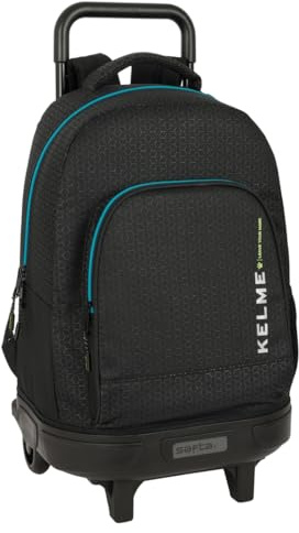 safta KELME IRON Großer Rucksack mit Rädern, kompakt, abnehmbar, ideal für Kinder verschiedener Altersgruppen, bequem und vielseitig, Qualität und Widerstandsfähigkeit, 33 x 22 x 45 cm, Schwarz, M,