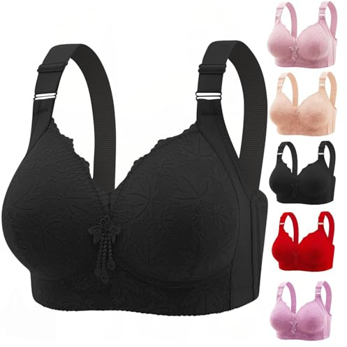 Reggiseni Daisy per donne anziane, reggiseni per tutti i giorni senza ferretto e supporto completo,comodi reggiseni traspiranti, reggiseno in pizzo sexy, comodo reggiseno push-up (44/100,Black)
