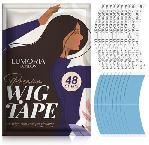 LUMORIA 48pcs Wig Tape Double Sided Extra Strong Hold - Toupee Tape for Woman, Wig Tapes for Lace Wigs, Hair System Tapes, Strong Waterproof Hold, Double Sided Hair Strips