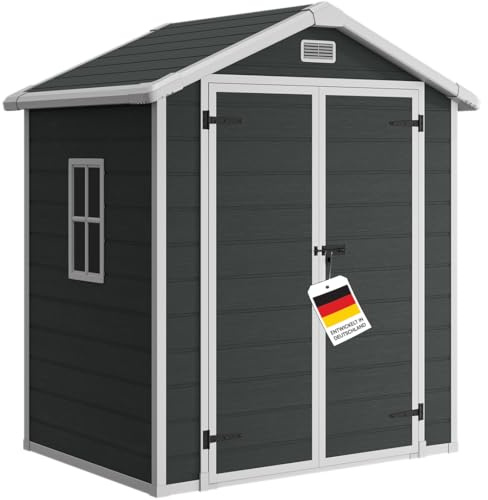 STEELSØN Novara Gerätehaus 182x134 cm, Satteldach, Fenster, Dunkelgrau