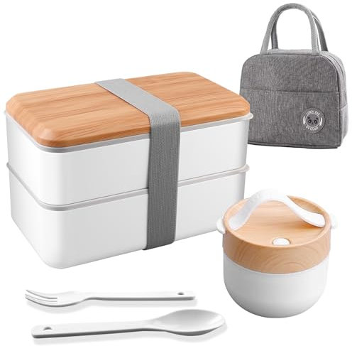 1400 Ml Porta Pranzo, Bento Box Giapponese, Bento Lunch Box, Con Borsa Termica E 600 Ml scatola Di Zuppa Lunchbox Con Scomparti Ideale Per Il Lavoro, La Scuola E In Viaggio