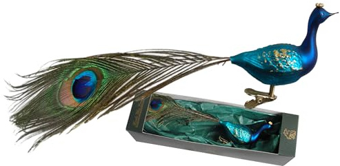 Krebs Glas Lauscha - Christbaumschmuck/Glasvogel - Motiv: Pfau - Farbe: Blau - Größe: 28 cm - Made in Germany