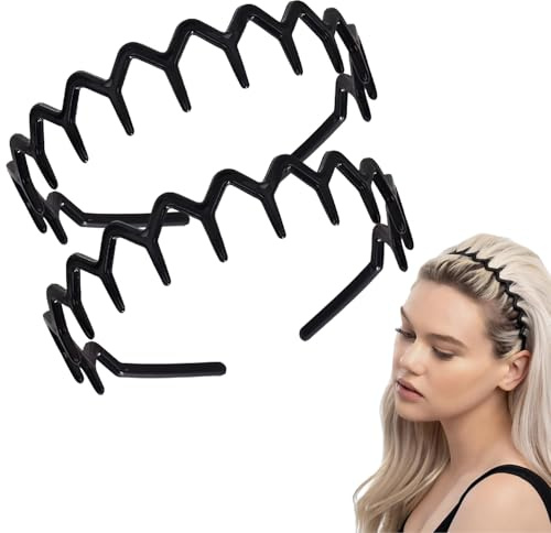 Esshogo 2 Stück Zickzack Haarreifen, rutschfeste Schwarze Kamm Haarbänder, Kunststoff Haarkamm-Stirnband, Damen Komfort-Zig Zag Headband, Haarreifen Damen
