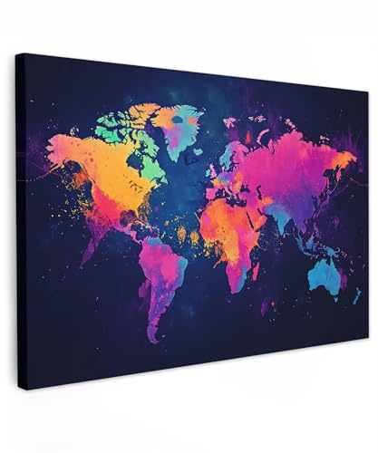 MuchoWow© Wandbilder Groß XXL Schlafzimmer Home Deko Wohnung Bild | 120x80 cm - Wohnzimmer Fotoleinwand Wand Bilder Leinwand Wall Decor Weltkarte - Bunt - Graffiti