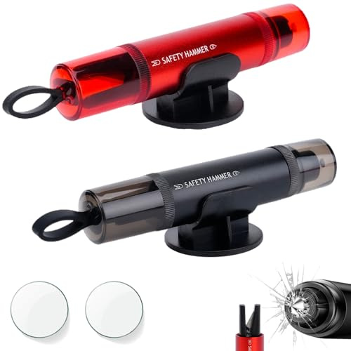 2 Pezzi Taglia Cinture di Sicurezza e Rompivetro, 2 in 1 Rompi Vetro Auto Emergenza, Rompi Vetro per Auto, per Automobili Autobus e Altri Veicoli (Nero + Rosso)